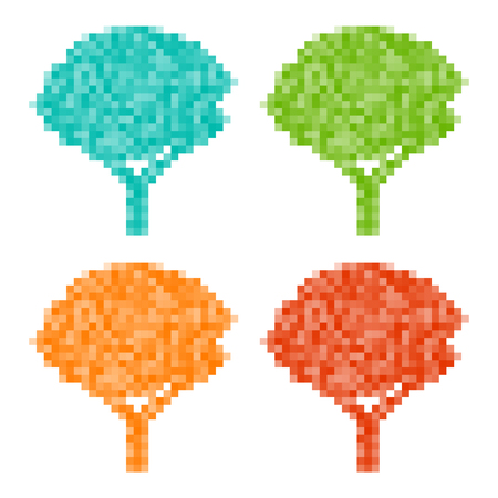 Set of season pixel trees, vector illustration のイラスト素材