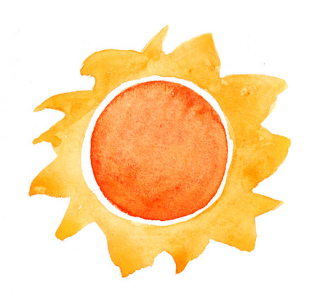 Watercolor sun, vector illustration のイラスト素材