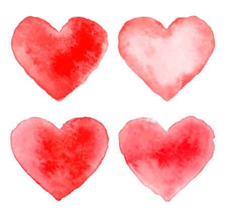 Set of Colorful Red Watercolor Heartsのイラスト素材