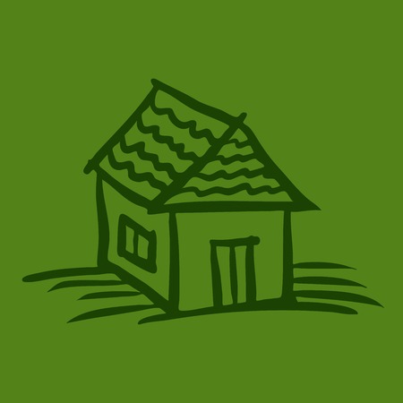 House sketch on green backgroundのイラスト素材
