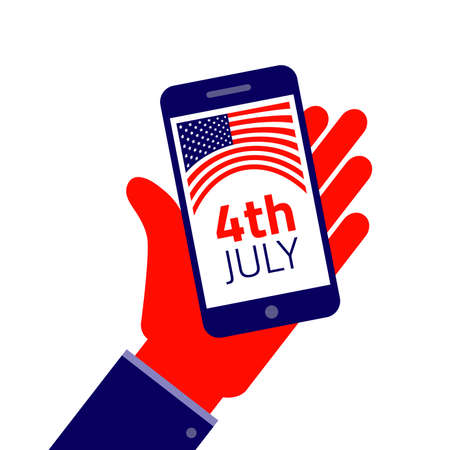 Fourth july American Independence day.  Smartphone on handのイラスト素材