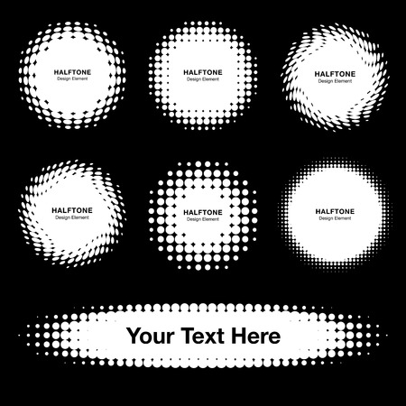 Set of 7 White Abstract Halftone Design Elements, vector illustration, logoのイラスト素材