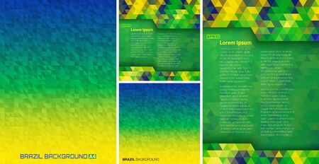 Set of Abstract geometric digital background using Brazil flag colors 2016, A4 size, square format. Vector illustration.のイラスト素材