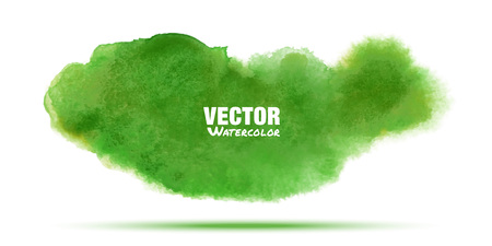 Bright green - yellow transparent spring watercolor vector smear stain isolated on white background with realistic paper watercolor texture. Blur  Aquarelle green brushstroke wash drawing spotの写真素材