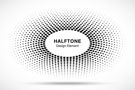 Black Abstract Circle Frame Halftone Dots Logo Design Element for medical treatment, cosmetic. Circle Border Icon halftone round dot vector elements. Halftone circle emblem, vector illustration.のイラスト素材