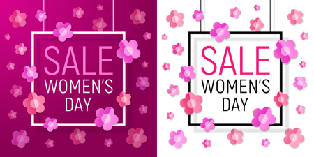 Womens day frame sale background with Paper Flowers. Vector illustration. March 8 - Womens Day Paper Design of greeting card template.のイラスト素材