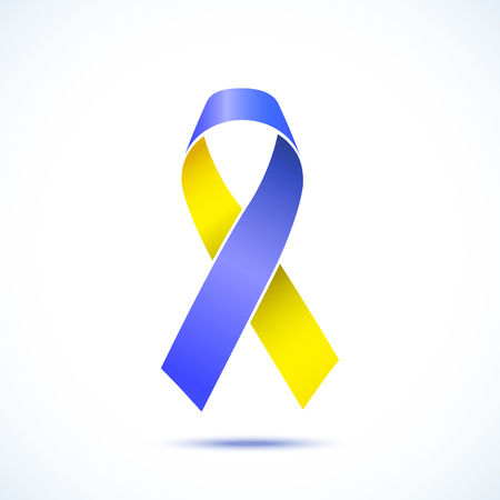 World Down Syndrome Day. Blue - Yellow Ribbon sign isolated in white background. Vector illustrationのイラスト素材