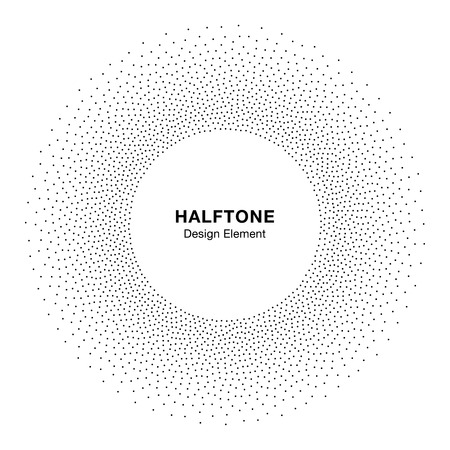 Halftone circular dotted frame. Circle decorative dots isolated on the white background. Logo design element for medical, treatment, cosmetic. Round border using halftone circle dots texture. Vectorのイラスト素材