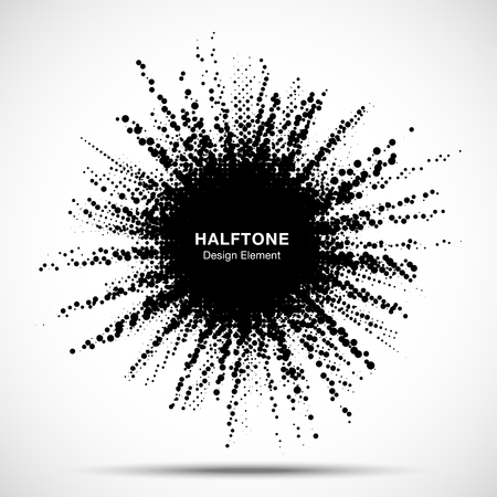 Halftone star frame. Grunge spot border using halftone circle dots raster texture. Sale design element. Boom shape.  Explosion template. Vector illustration.のイラスト素材
