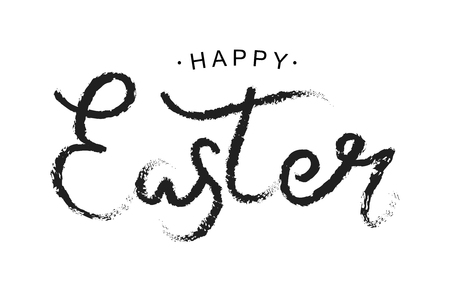 Happy Easter black paint lettering. Hand drawn calligraphy and brush pen design for holiday greeting card and invitation of the happy Easter day. Vector illustration.のイラスト素材