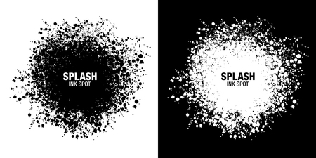 Splash inkblot frame set. Drops black texture isolated on white background. Grunge abstract blot of splash spots. Sphere of black random blots. Vector design elementsのイラスト素材