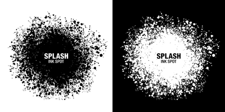 Splash inkblot frame set. Drops black texture isolated on white background. Grunge abstract blot of splash spots. Sphere of black random blots. Vector design elementsのイラスト素材