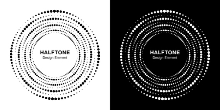 Set of Halftone circular dotted frame. Circle dots isolated on the white background. design element for technology, medical, treatment. Round border using halftone circle dots texture. Vector.のイラスト素材