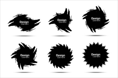 Brush stroke grunge circle set. Dirty frame design elements. Hand drawn brush doodle collection. Ink brushstrokes backgrounds. Grungy box or border for tags. Vector sale banners. Circular ninja starsのイラスト素材
