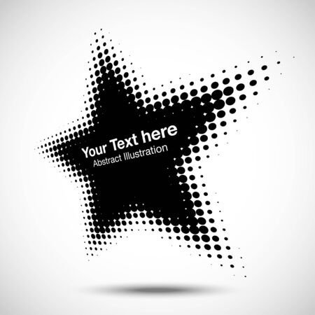 Halftone star perspective frame abstract dots logo emblem design element for technology, medical, treatment, cosmetic. Star border Icon using halftone circle dots raster texture. Vector.のイラスト素材