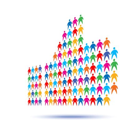 Thumb up sign filled colorful pictograms of people. Like icon. Vector illustrationのイラスト素材