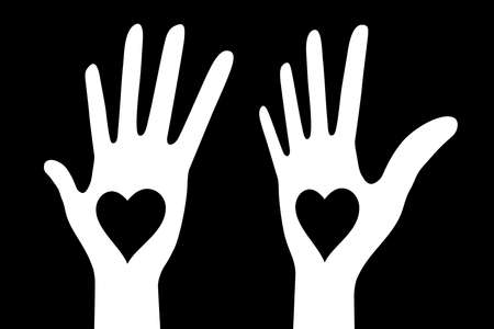 White hand with heart icon set. Vector logo illustrationのイラスト素材