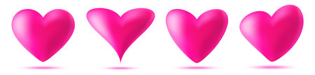 3d pink heart icon set. Valentines day card. Symbol of love. Valentine banner design element. Vector illustration.のイラスト素材