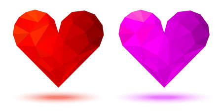 3d geometric red pink heart icon set. Valentines day card. Symbol of love. Triangular heart . Valentine banner design element. Vector illustration.のイラスト素材