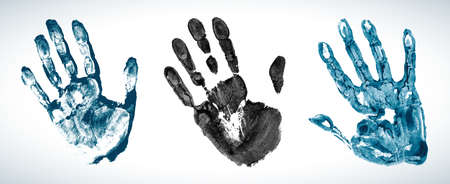 Hand print set. Print of a human hand. Palm imprint. Vector grunge illustration.のイラスト素材