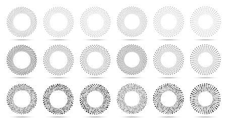Halftone circular dotted frames set. Circle dots isolated on the white background. Design element for medical, treatment, cosmetic. Round border using halftone circle dots texture. Vectorのイラスト素材
