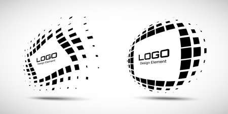 Perspective frame. set Abstract rectangle dots emblem design element for technology. Distort border Icon using halftone rectangle dots raster texture. Vector.のイラスト素材