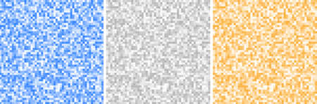 Abstract pixel backgrounds set. Grey, blue, yellow colors. Pixel pattern. Vector illustration.のイラスト素材