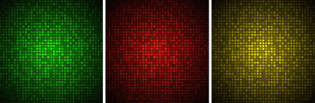 Technology banners set. Abstract gradient glow circular dots backgrounds. Glowing circle pixel pattern. Big data. Vector illustrationのイラスト素材
