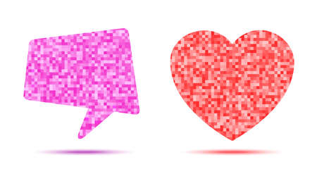 Red pixel heart logo. Pixelated pink bubble. Vector technology emblemのイラスト素材