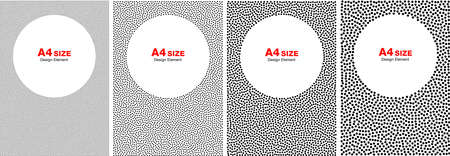 Set of abstract halftone dots frames. Circle backgrounds. A4 size, a4 format. Vector illustration