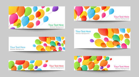 Birthday party banners set. Balloons backgrounds. Holiday colorful balloons. Vector illustrationのイラスト素材