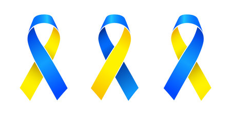 Ukraine ribbon flag set. Memorial and Independence Day. Ribbon flag of Ukraine UA. Vector illustrationのイラスト素材