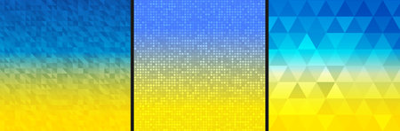 Ukraine geometric patterns. Abstract backgrounds using Ukraine flag colors. Vector set illustrationのイラスト素材