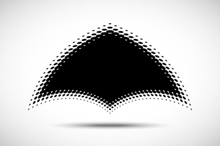 Halftone distort logo. Vector technology emblem. Halftone dots curved gradient pattern texture background.のイラスト素材