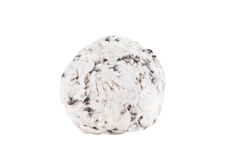 Cookies and cream ice cream scoop isolated on white background (clipping path included), close-up shotの写真素材