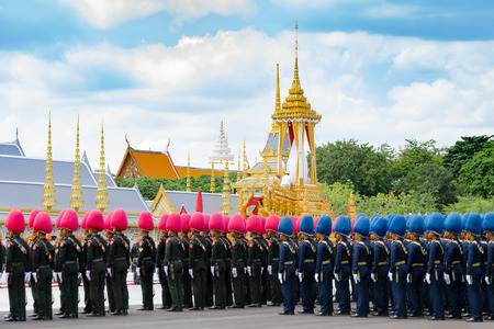 BANGKOK, Thailand - October 15, 2017: Three procession rehearsals for the Royal Cremation of His Majesty the late King Bhumibol Adulyadej (King Rama IX) at Sanamluang close to the Grand Palace and the Emerald Buddha Templeのeditorial素材
