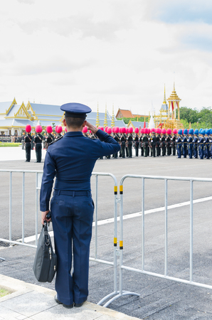 BANGKOK, Thailand - October 15, 2017: Three procession rehearsals for the Royal Cremation of His Majesty the late King Bhumibol Adulyadej (King Rama IX) at Sanamluang close to the Grand Palace and the Emerald Buddha Templeのeditorial素材