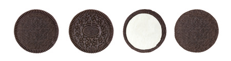 Cookie and cream of chocolate flavour in pieces of outside no logo and inside crust isolated on white background (clipping path included)の写真素材