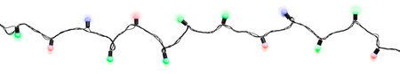 Christmas led light bulbs on string isolated on white background (Clipping included) in red, purple and green colours for Xmas, new year or special events celebration (tree ornament concept)の写真素材