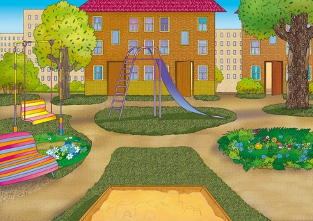   beautiful urban courtyard with playgroundの写真素材