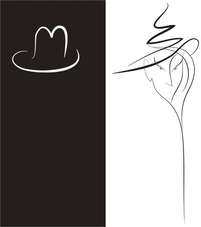   stylized black and white image of a girls in a hatsのイラスト素材