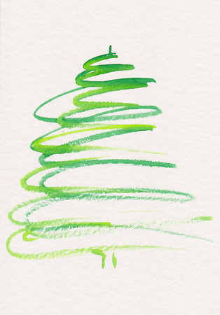 Abstract Christmas tree watercolor paintingの写真素材