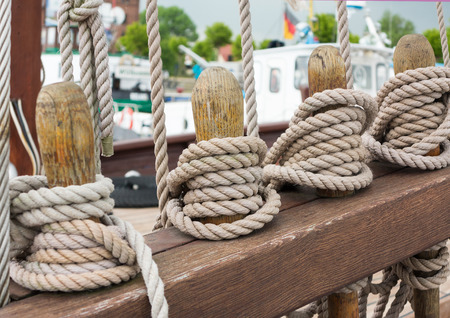 Boat deck with ropes on a sailboat