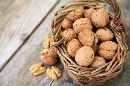 Many walnuts in a basketの写真素材