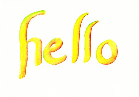 Hello text watercolor paintingの写真素材