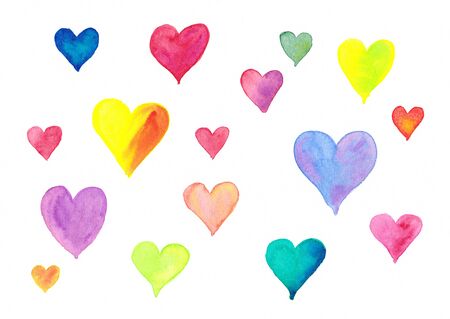 Flying colorful hearts watercolor paintingの写真素材