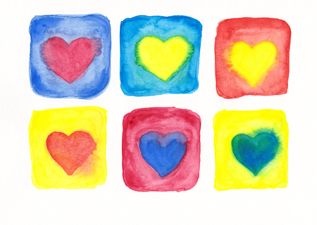Six hearts in frames watercolor paintingの写真素材