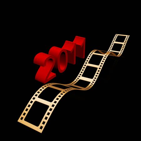 3D golden film strip with light effect.の写真素材