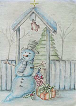 Snowman on christmas dayの写真素材