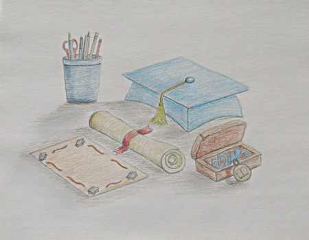 graduation cap with suppliesの写真素材